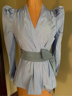 Silvia Tcherassi Light Blue Wrap Peplum Top with Waist Tie Size M